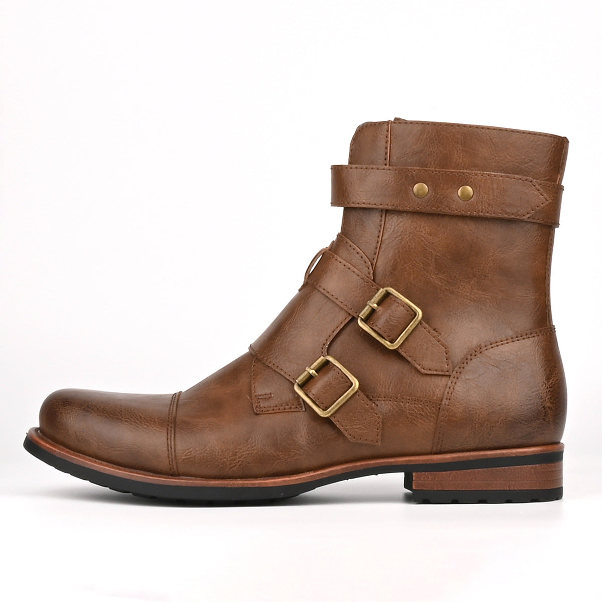 Mens Minimalist Vintage Metal-buckle Side-zip Low-heeled Denim Boots