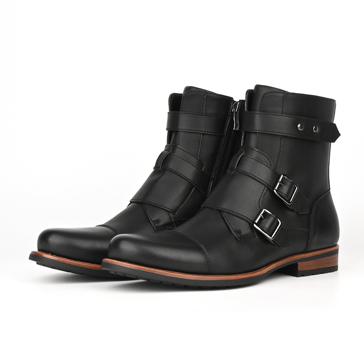 Mens Minimalist Vintage Metal-buckle Side-zip Low-heeled Denim Boots