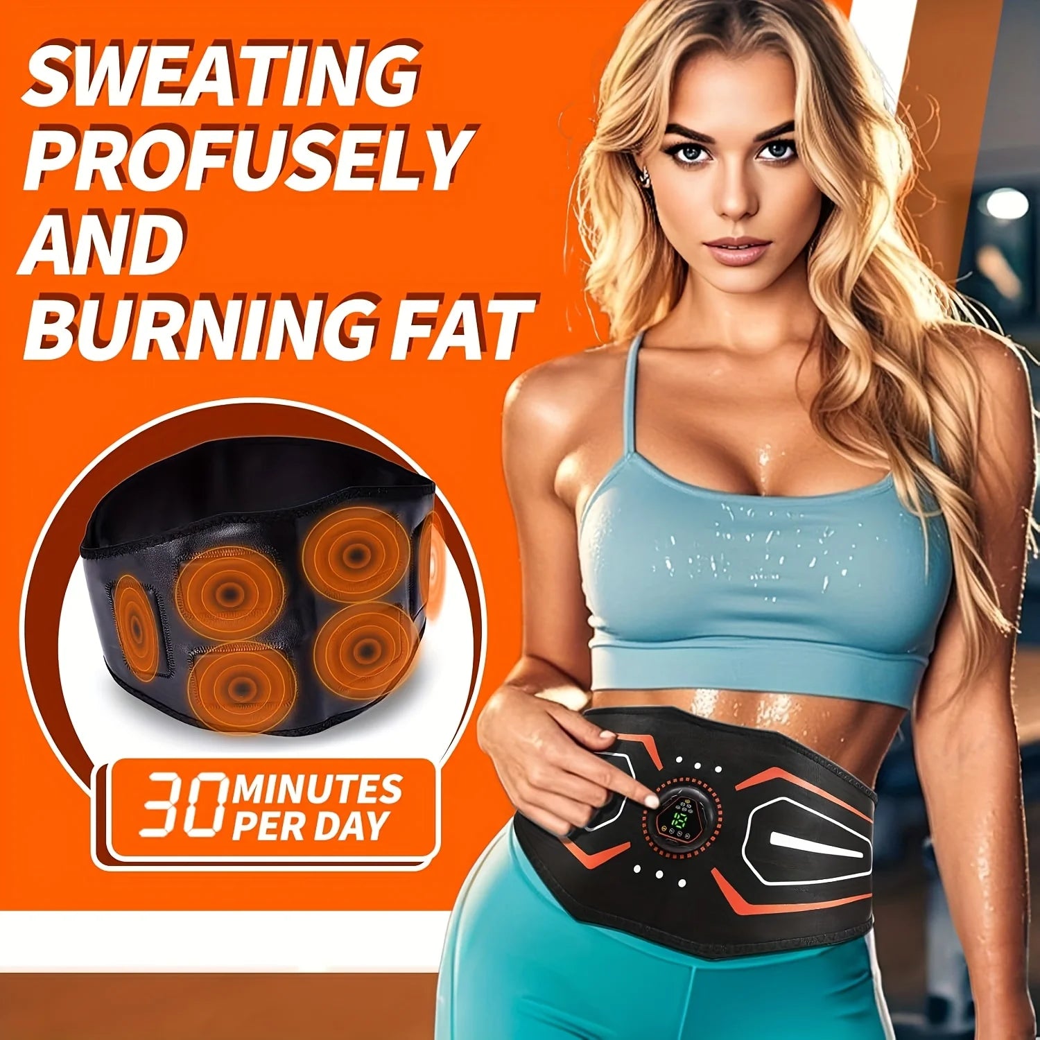 EMS Abdominal Toning Belt Electric Muscle Massager 1 Main Unit + 1 Abdomen Abdominal Muscle Patch Waist Trainer Body Slimming Shaping Portable Fitness Massager