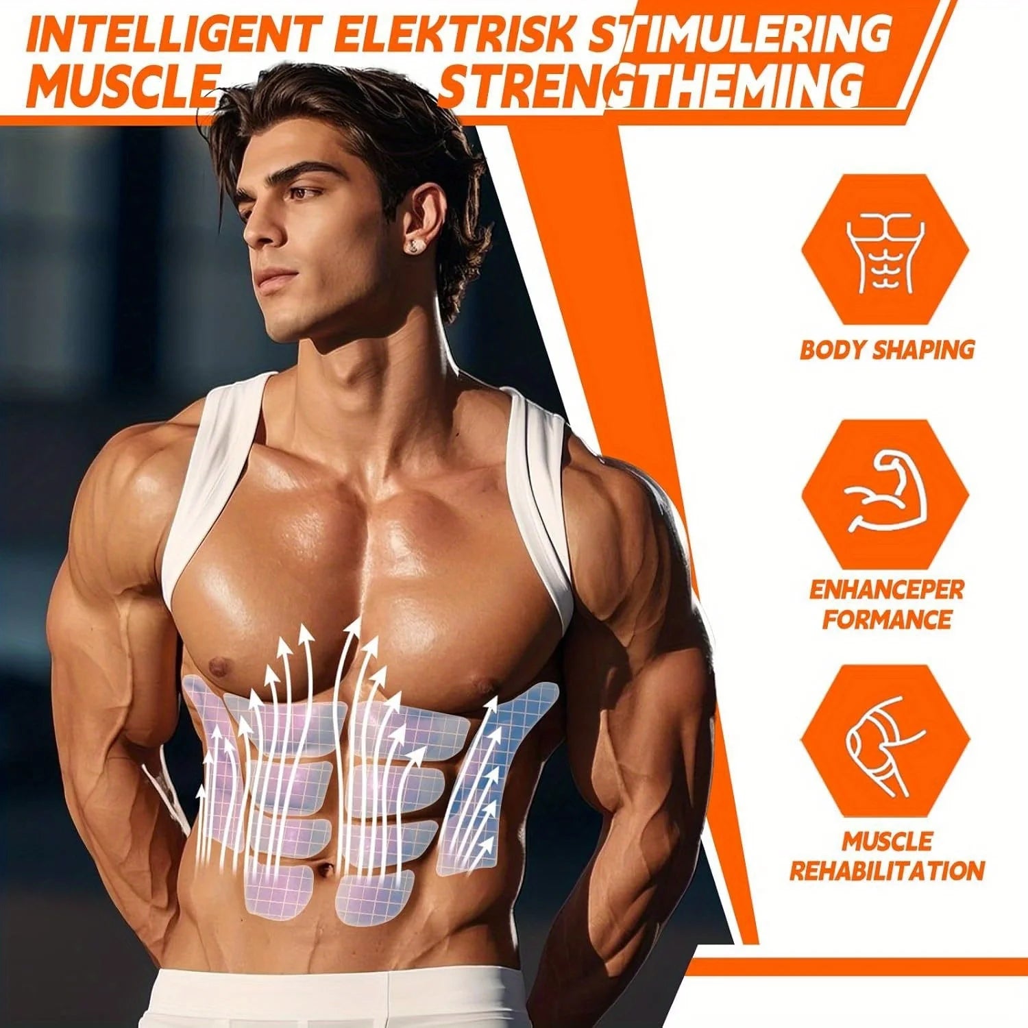 EMS Abdominal Toning Belt Electric Muscle Massager 1 Main Unit + 1 Abdomen Abdominal Muscle Patch Waist Trainer Body Slimming Shaping Portable Fitness Massager