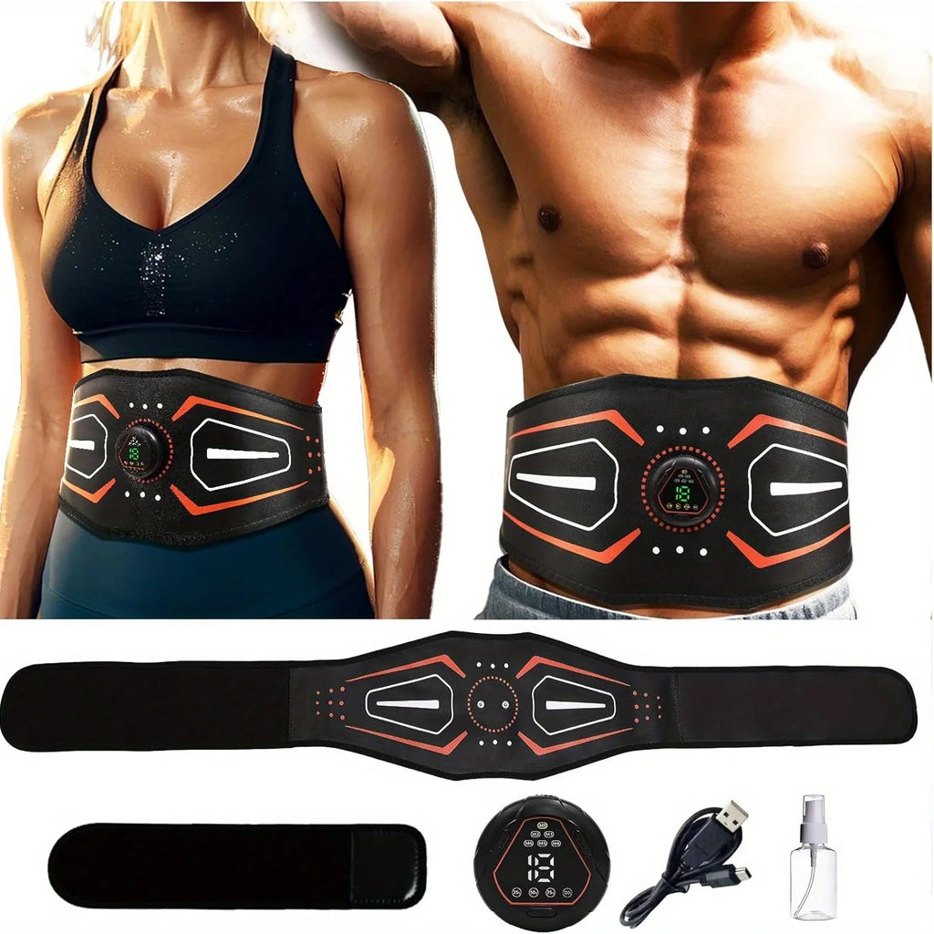 EMS Abdominal Toning Belt Electric Muscle Massager 1 Main Unit + 1 Abdomen Abdominal Muscle Patch Waist Trainer Body Slimming Shaping Portable Fitness Massager
