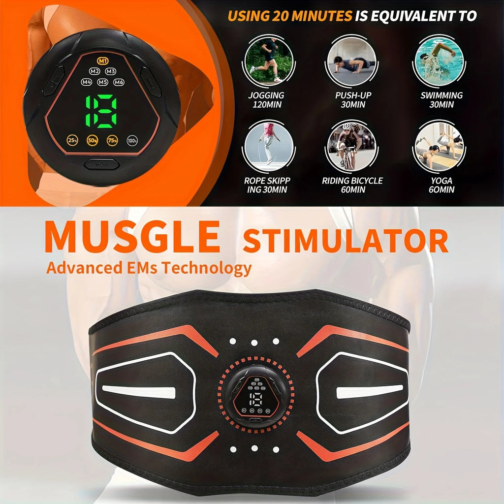 EMS Abdominal Toning Belt Electric Muscle Massager 1 Main Unit + 1 Abdomen Abdominal Muscle Patch Waist Trainer Body Slimming Shaping Portable Fitness Massager