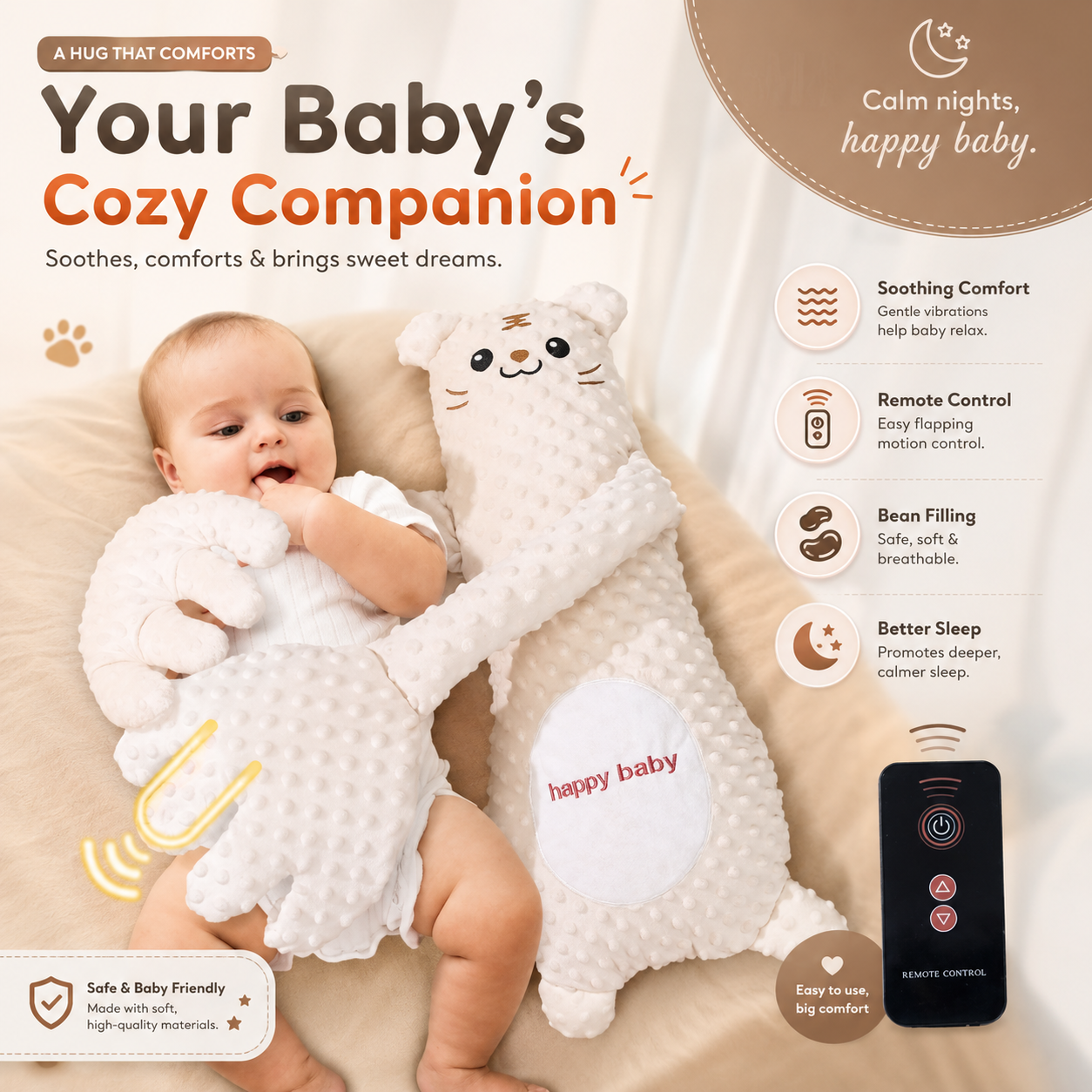 Infant Pillow Hand Remote Controlled Soothing For Baby Sleep Cartoon Plush Toddler Comforting Hand
