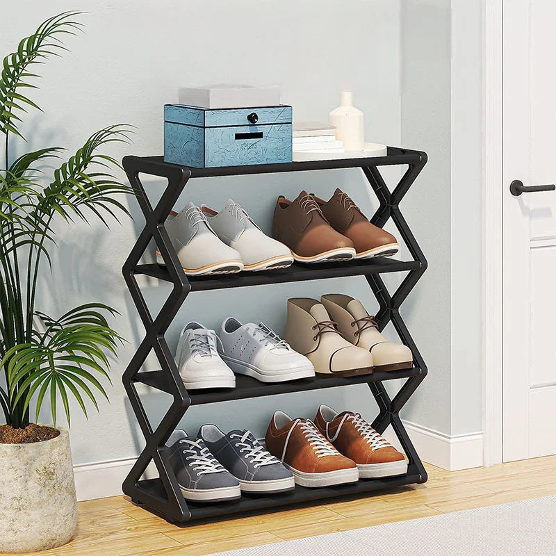4 Tier Shoe Organizer, Foldable Shoe Rack Space Saving Standing Shoe Storage Organizer for Closet Hallway Entryway Bedroom