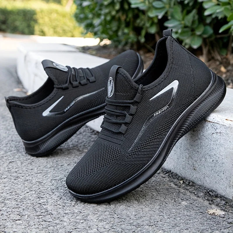 Breathable Lightweight Men's Knit Sneakers Slip Resistant Training Shoes for Running Basketball Black White Sports Shoes PU Sole