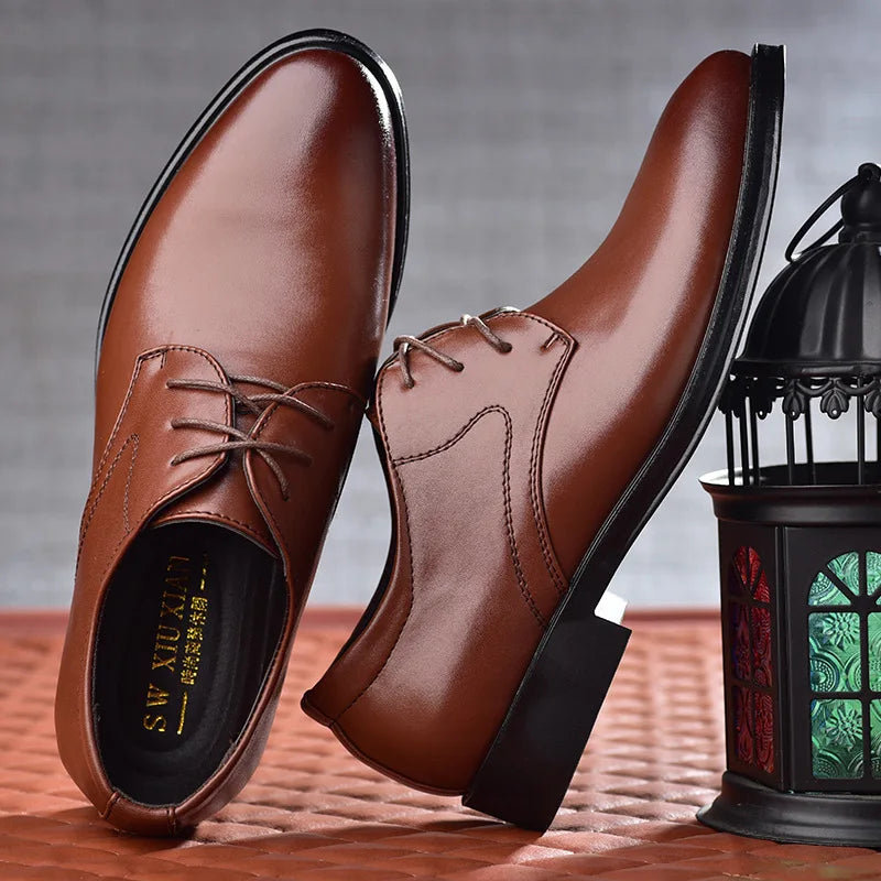 Man Dress Shoes Leather Lace Up Derby Wedding Shoes