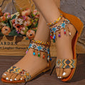 New Ethnic Style Roman Sandals, Handmade Beaded, Back Zipper, Bohemian Flat Shoes