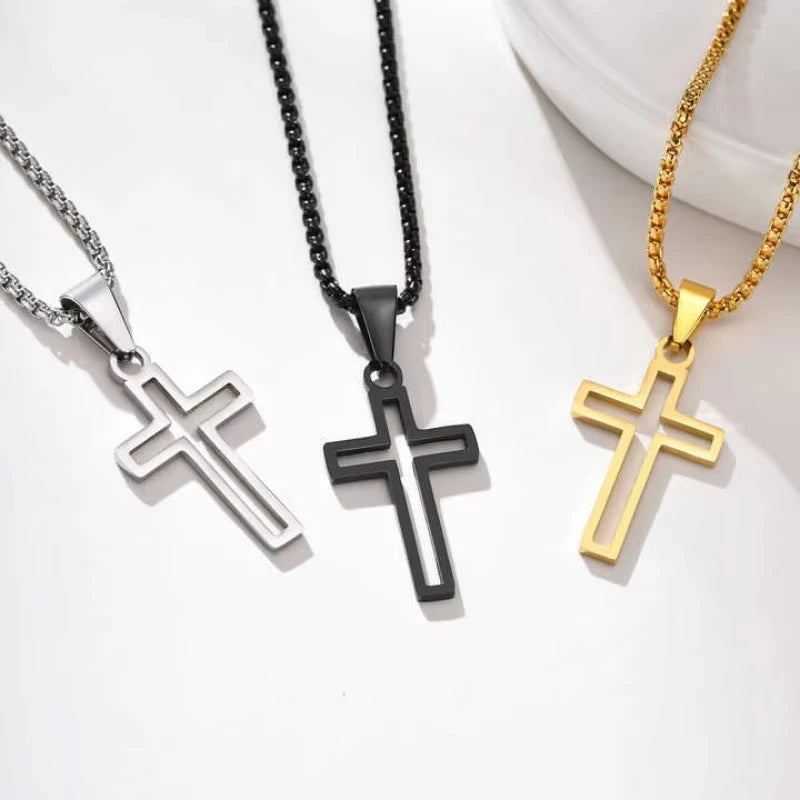 Fashion Cross Chain Pendant Necklace Fashion Men Women Metal Geometry Punk Gothic Party Jewelry Vintage Gifts