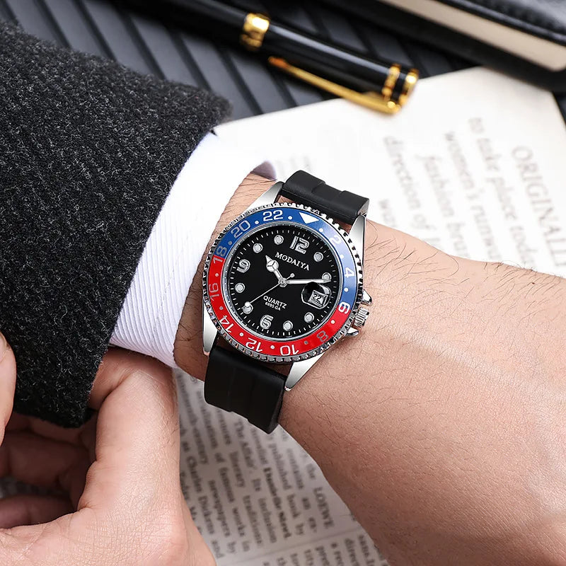 Fashion Men Business Watches Casual Silicone Band Calendar Quartz Watch Steel Wristwatch for Male Clock Reloj Hombre