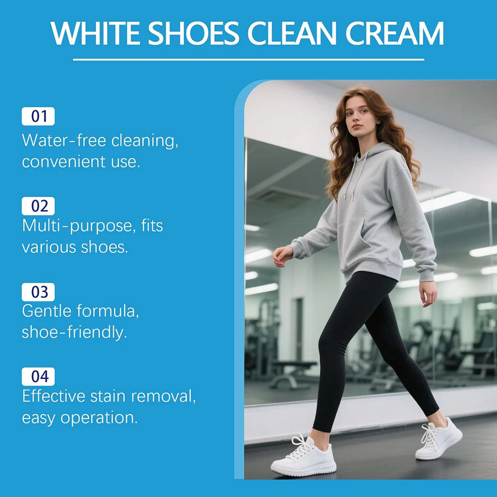 White Shoe Cleaner Cream Instants Brightening Powerful Stain Removal Gentle No-Wash Shoe Cleaning Kit For All White Shoe Types