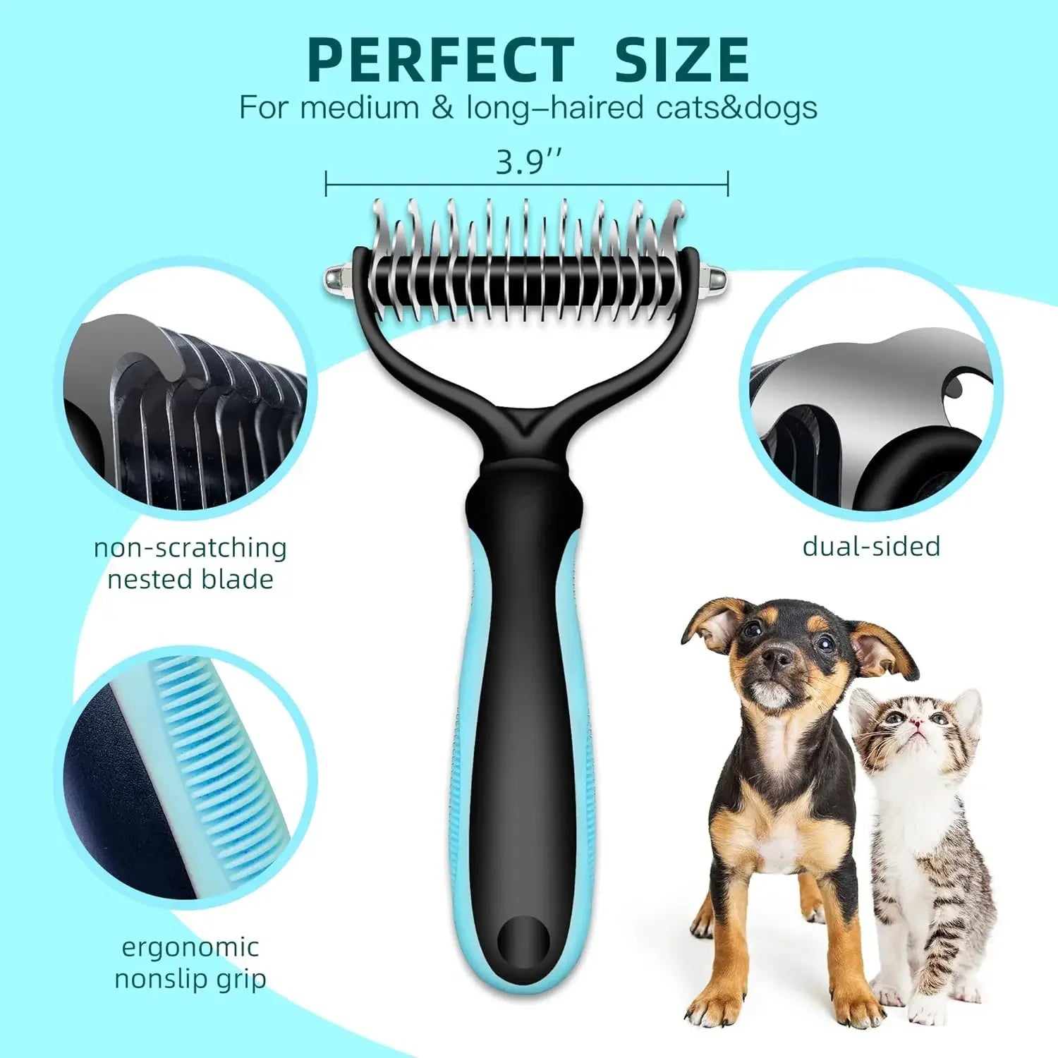 Cat Hair Removal Comb Dog Hair Removal Brush Stainless Steel Double Sided Pet Grooming Brush Removing Tangles Cat Accessories