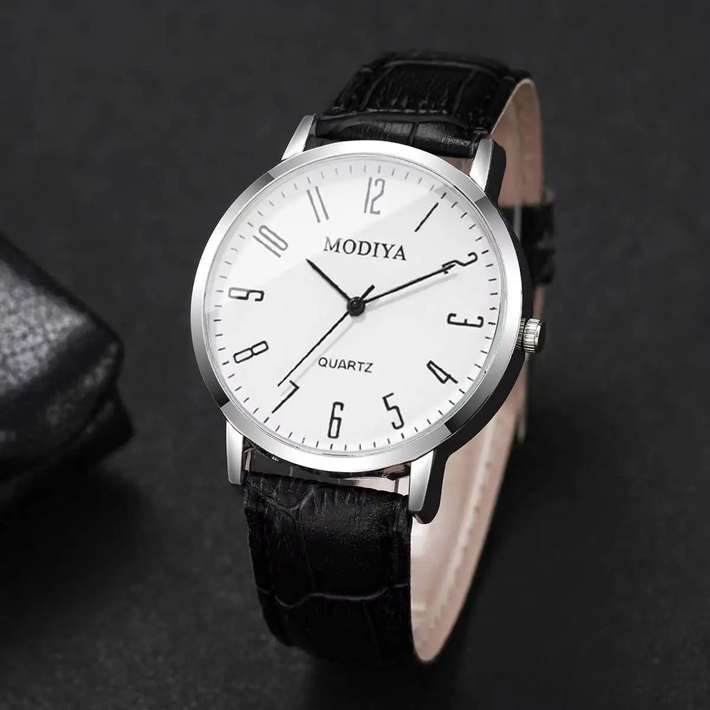 Set Fashio Arabic Dial Men Business Watches Casual Leather Strap Quartz Wristwatches Reloj Hombre（Without Box）