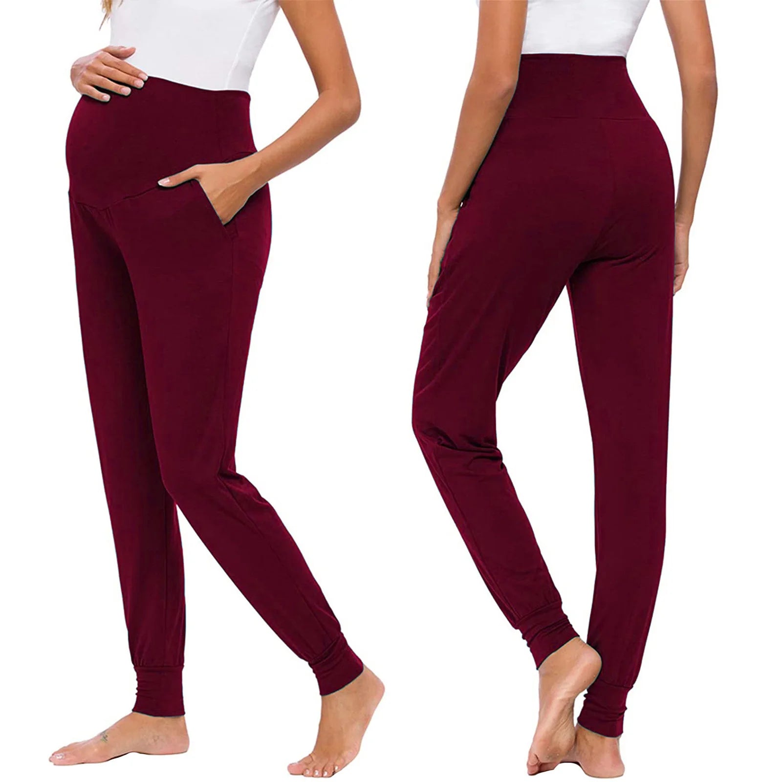 Women's Maternity Flared Jeans Over-the-Belly Stretch Pregnant Bell-Bottom Denim Pants with Pockets Casual Pregnancy Clothes