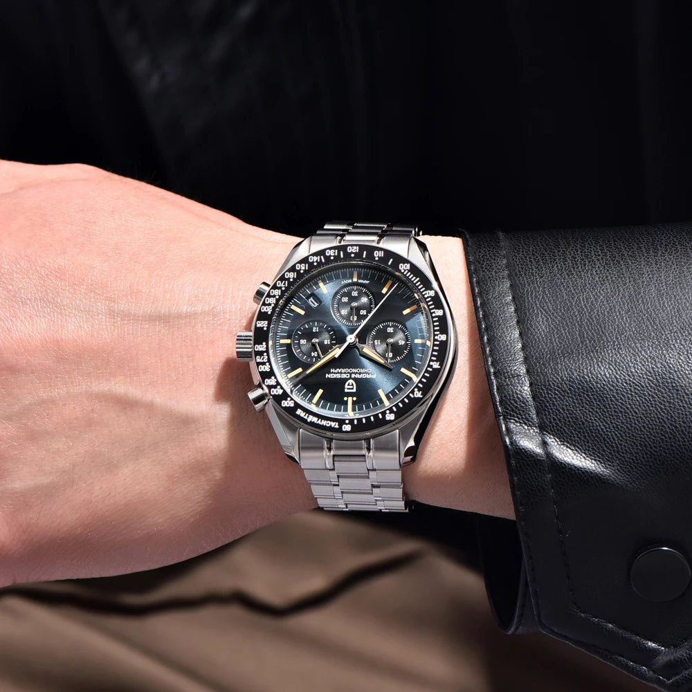 PAGANI DESIGN 2026 New Moon Men's Watches Luxury Quartz Watch For Men VK63 Chronograph AR Sapphire Mirror Ceramic Bezel Luminous