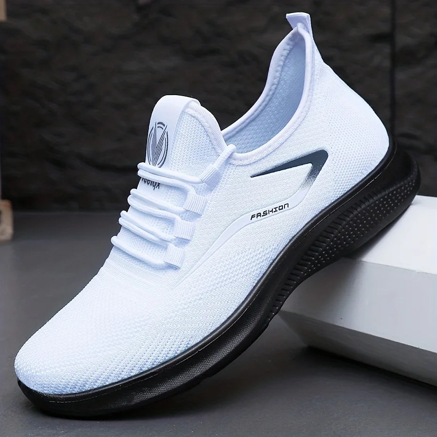 Breathable Lightweight Men's Knit Sneakers Slip Resistant Training Shoes for Running Basketball Black White Sports Shoes PU Sole