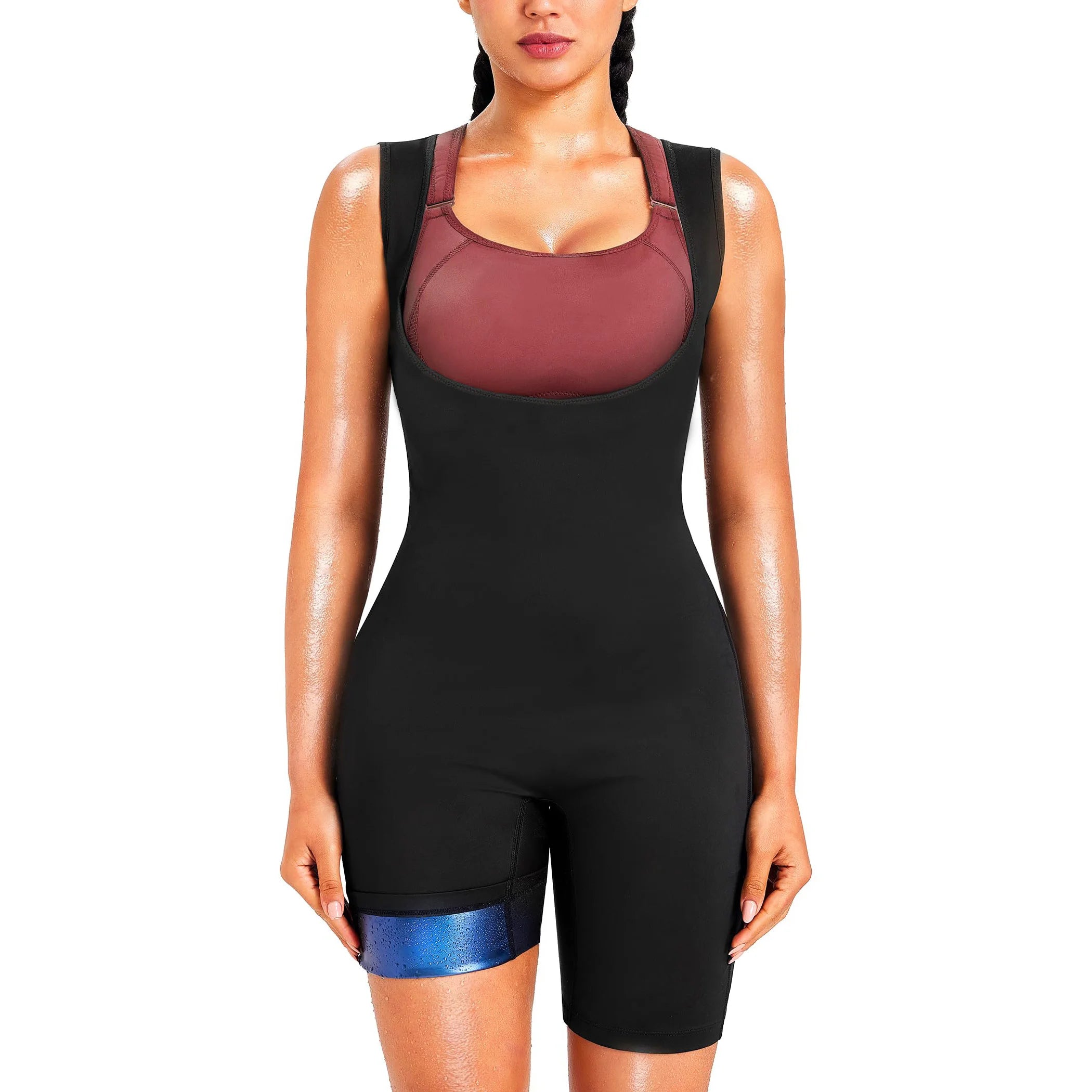 Sauna suits, women's full-body exercise jumpsuits, women's sauna suits, sweat-wicking tops, vest shaping clothes, hot jumpsuits