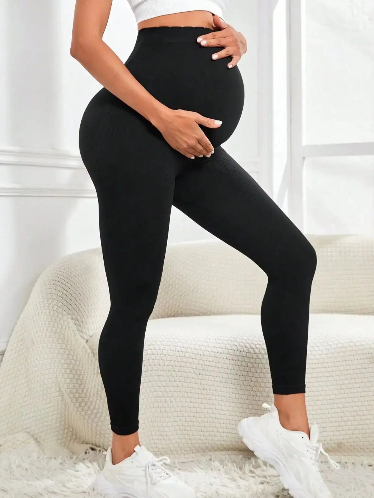 Solid Color Maternity Pants For Pregnant Women, High Waist Belly Support Trousers