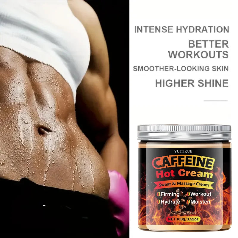 Caffeine Hot Cream 100g - Thermogenic Sweat & Massage Cream, Tightens & Moisturizes for Workout Body Sculpting