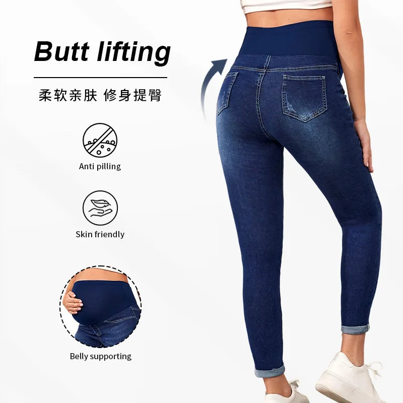 Pregnant Women's Jeans - High-Waisted  Padded  Elasticated Maternity Pants