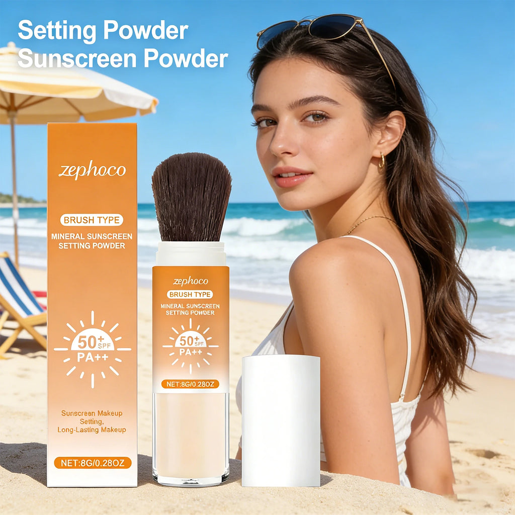SPF 50+ Sunscreen Setting Powder Oil Control Long Lasting Matte Natural Smooth Protective Powder Outdoor Breathable Face Makeup