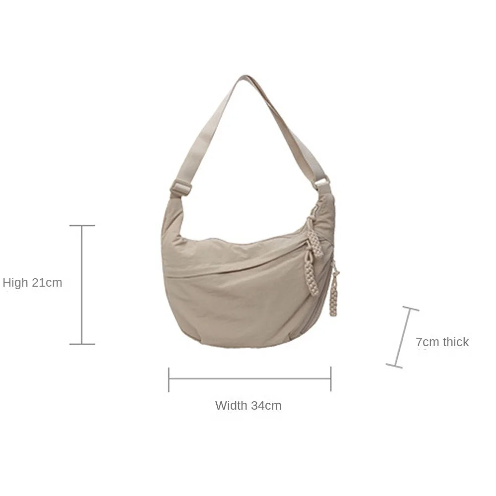 Nylon Crossbody Bags Large Capacity Korean Simplified Shoulder Bag Lightweight Solid Color Dumpling Bag Travel Sports Hobos Bag