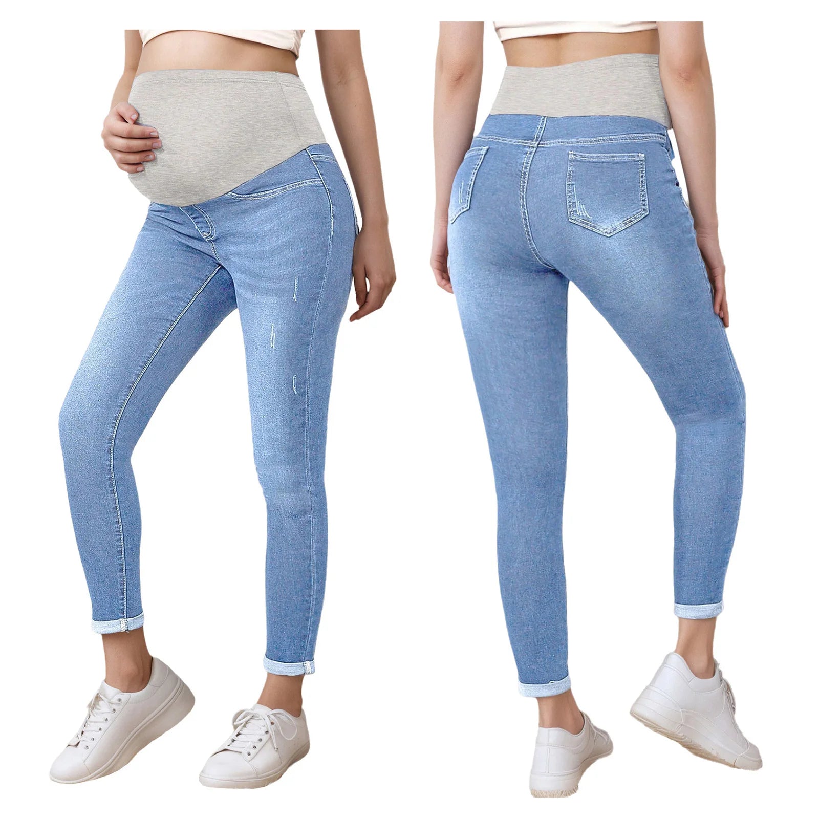 Women's Maternity Flared Jeans Over-the-Belly Stretch Pregnant Bell-Bottom Denim Pants with Pockets Casual Pregnancy Clothes