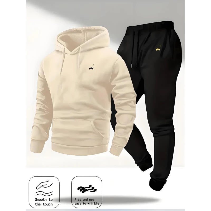 Crown Logo Printed Autumn/Winter Fashion New Hooded Sportswear Outdoor Fashion Versatile Casual Sportswear and Pants
