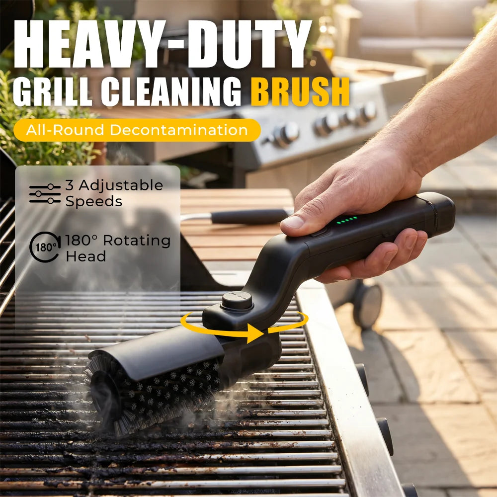 Electric Grill Brush Cordless Electric Outdoor BBQ Grill Cleaner with Powerful Motor 180° Adjustable Head Grill Cleaning Brush