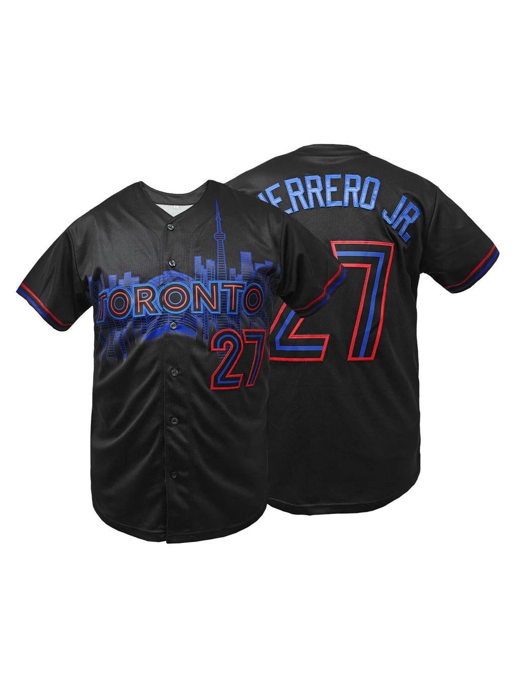 Men's Toronto #27 Embroidered Baseball Jersey Loose Fit V-Neck Short Sleeve Sports Top for Casual Wear, Outdoor Activities