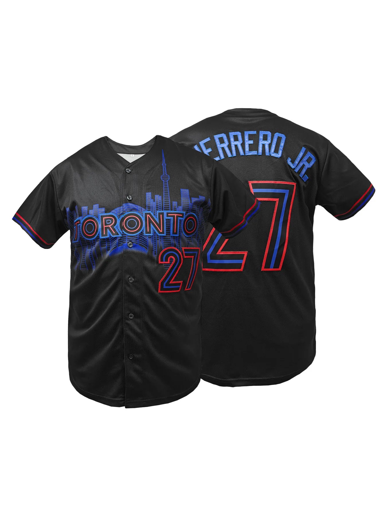 Men's Toronto #27 Embroidered Baseball Jersey Loose Fit V-Neck Short Sleeve Sports Top for Casual Wear, Outdoor Activities