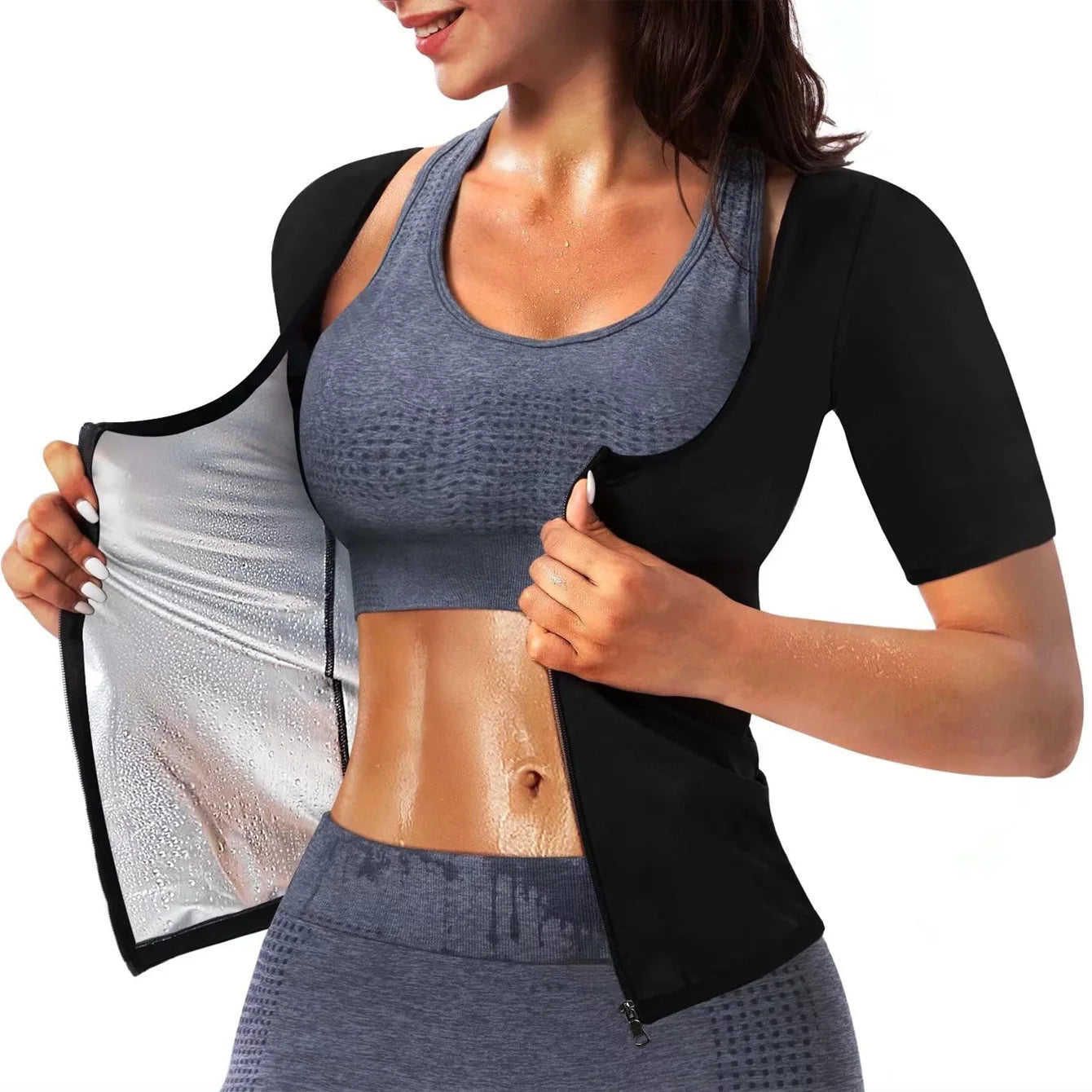 Sauna Suits for Women Weight Loss Slimming Sweat Vest Waist Trainer Fitness Body Shaper Zipper Fat Burn Trimmer Tops