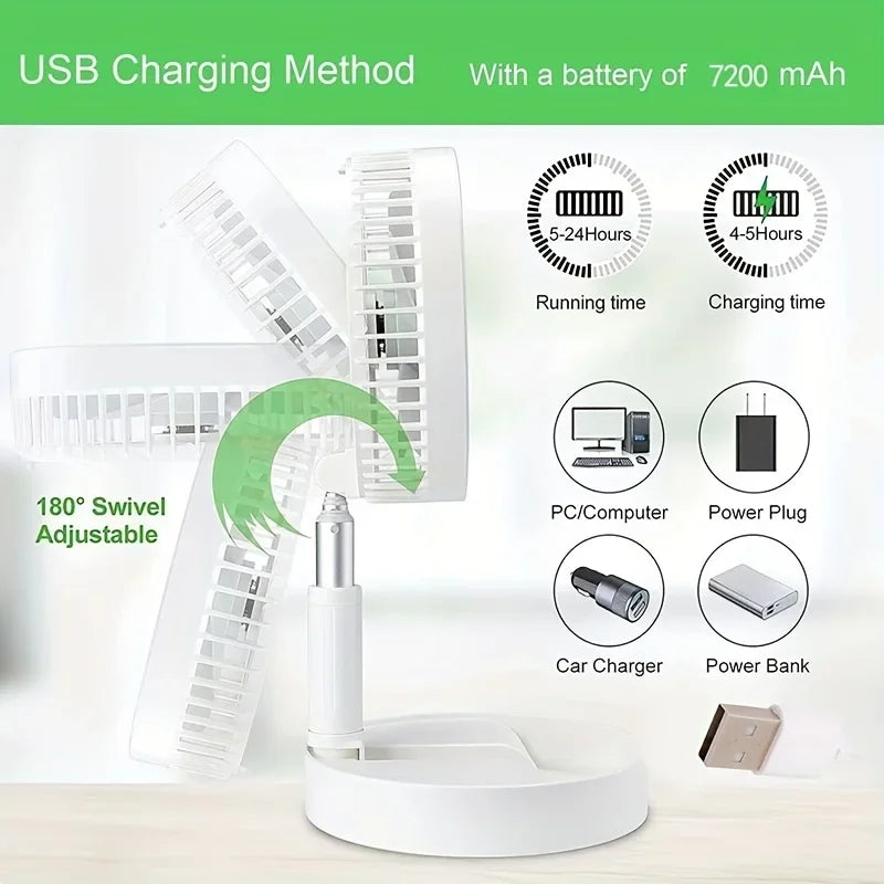 Folding Portable Mini Electric Fan Retractable Fan USB Charging Dormitory Outdoor Cooling Appliances Adjustable Home Fans Gift