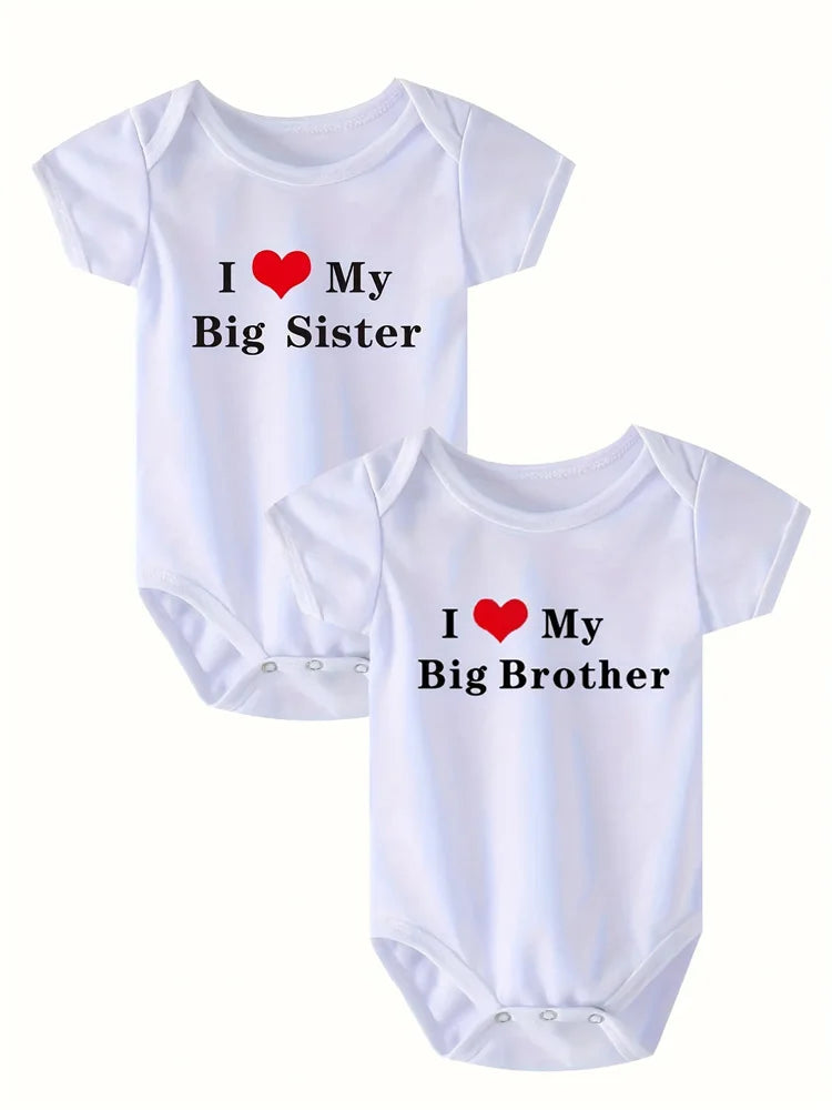 I LOVE MY Big SISTER and Brother Letter Printed Baby Outfit Newborn Short-sleeved Jumpsuit Casual Infant Romper Oneises