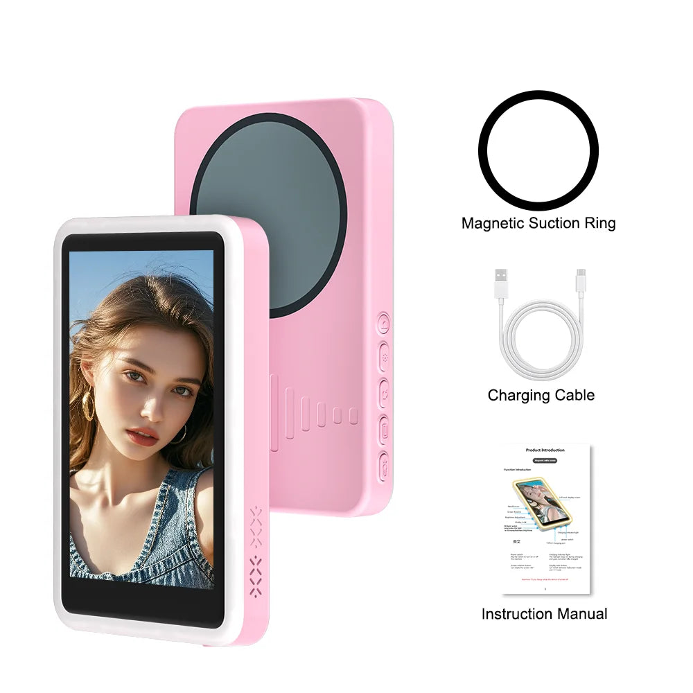 Wireless Magnetic Vlog Selfie Monitor Screen With Fill Light for Phone Rear Camera for Selfie Mirroring Video Recording