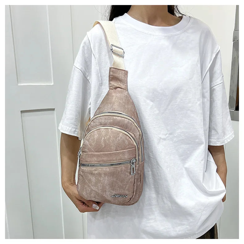 Korean version versatile soft leather men's casual chest bag large capacity travel women's shoulder crossbody bag backpack
