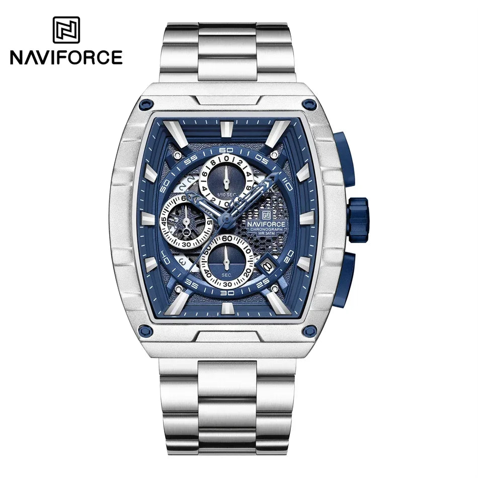 NAVIFORCE Luxury Tonneau Quartz Wristwatch Top Brand Men's Watches Waterproof Chronograph Watch for Men 2025 Auto Date Clock