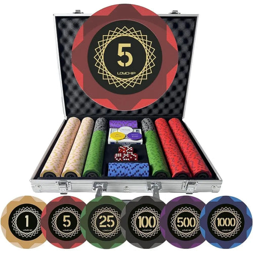 500 Piece Poker Chip Set Texas Holdem Blackjack 14g Heavy Clay Composite Numbered Chips with Case 2 Decks s Dice Dealer Small Bi