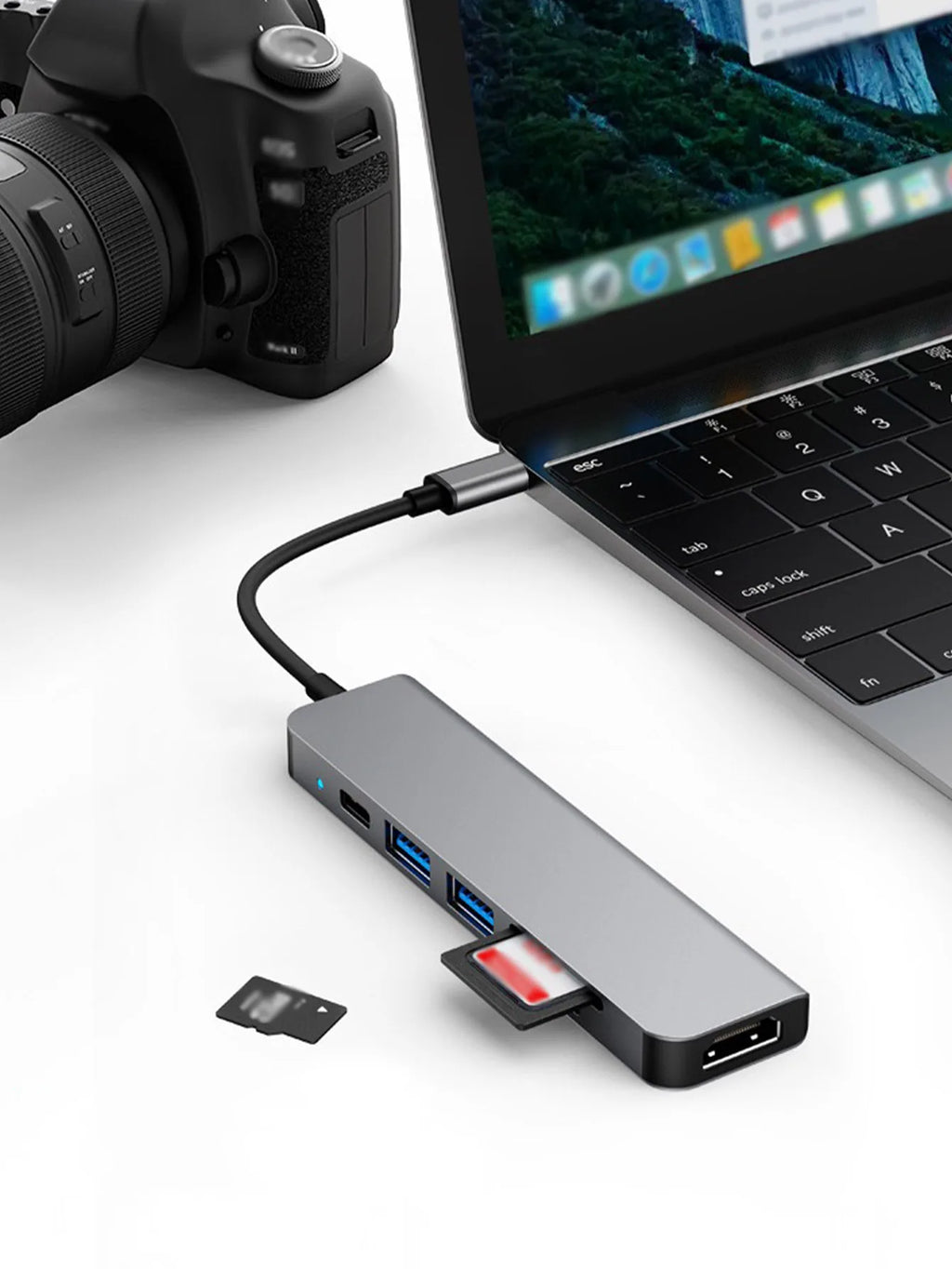 6 in 1 Type-c docking station, support 100WPD fast charge, SD/TF card dual card slot, portable multi-function docking station