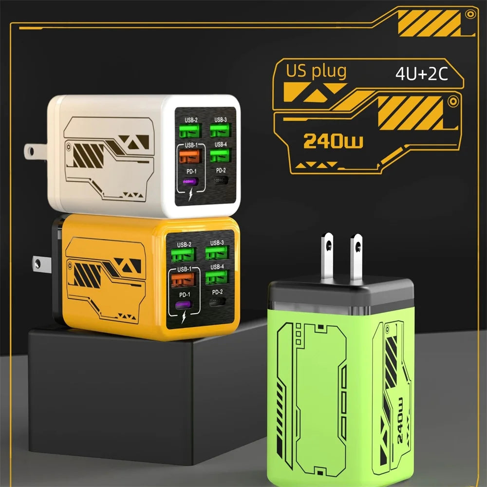 USB A Charger 240W Type C PD Quick Charger Fast Charging Muti Ports Mobile Phone Wall Adapter For iPhone Samsung Xiaomi Huawei