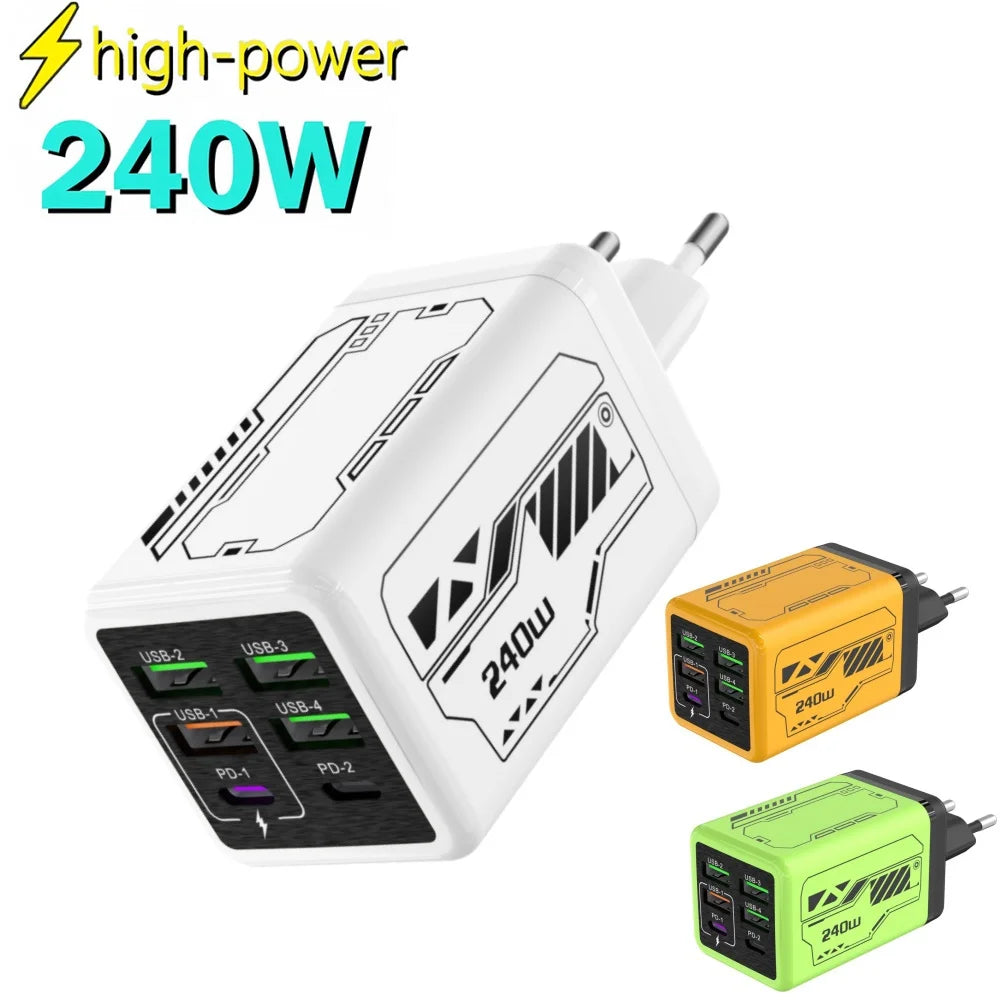 USB A Charger 240W Type C PD Quick Charger Fast Charging Muti Ports Mobile Phone Wall Adapter For iPhone Samsung Xiaomi Huawei