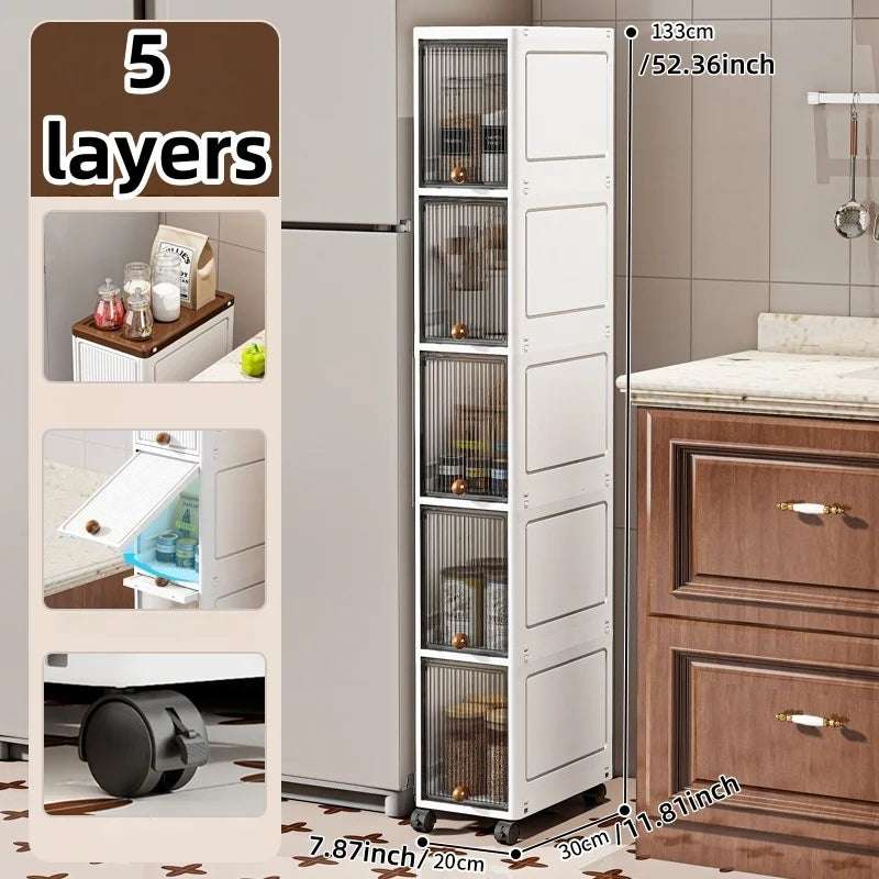 20cm-Flip lid slit storage cabinet, kitchen slit shelf, bathroom multi-layer plastic snack cabinet, narrow-edge storage cabinet