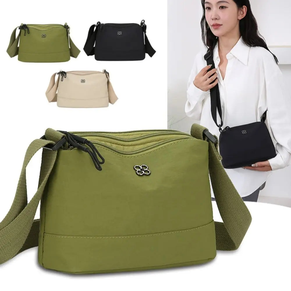 Solid Color Casual Style Handbag Soft Nylon Cloth Women Shoulder Bag Multiple Pockets Tote Bag Student Bag