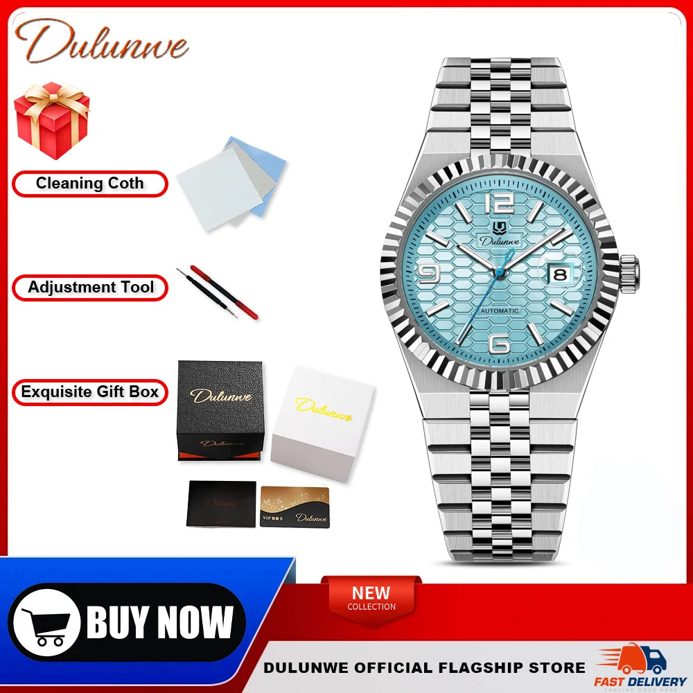 Luxury Automatic Mechanical DULUNWE Men's Watch Date Man Watch Waterproof Luminous Business Watches For Men Reloj