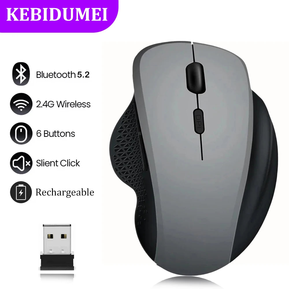 Dual-Mode Bluetooth 5.2 Mouse 2.4G Wireless Mouse  6 Keys Rechargeable Gaming Mouse 1600DPI Optical Mouse For PC Laptop Tablet