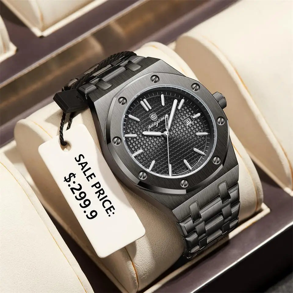 PAAZOMU Luxury Quartz Man Wristwatch Sport Men Watches Waterproof Luminous Date Week Stainless Steel Men's Watch Male Reloj+box