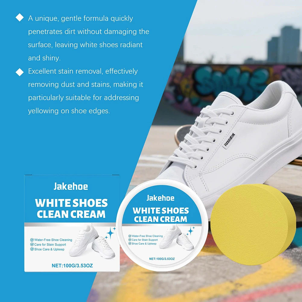 White Shoe Cleaner Cream Instants Brightening Powerful Stain Removal Gentle No-Wash Shoe Cleaning Kit For All White Shoe Types