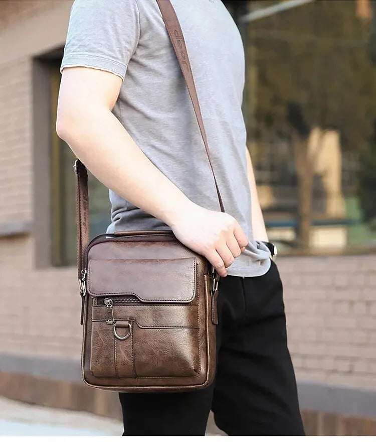 Luxury Brand Vintage Crossbody Bag Leather Shoulder Bag For Men Handbags Brown Black Business Messenger Side Bag Male Flap