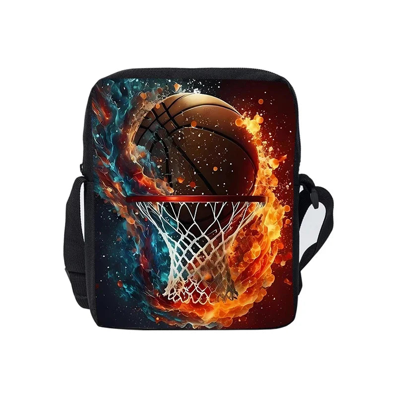 Basketball Printe Single Sided Messenger Bag for Boy/Girls Children Best Gifts 2D Flat Cartoon Casual Crossbody Bag