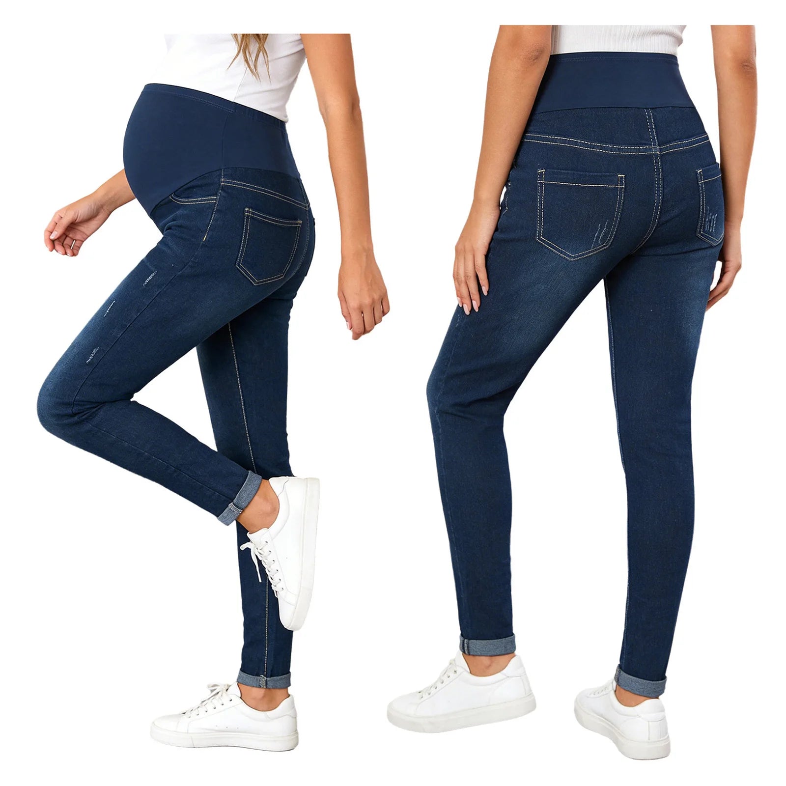 Women's Maternity Flared Jeans Over-the-Belly Stretch Pregnant Bell-Bottom Denim Pants with Pockets Casual Pregnancy Clothes