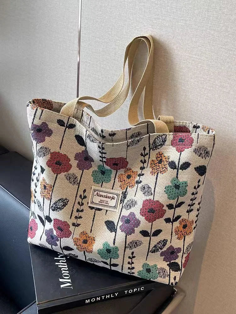 Large Capacity Niche Single Shoulder Bag for Women, Ins Style Canvas Bag, Tote Bag for Class, Commuting Bag